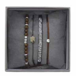 Les Interchangeables Bracelet A38625 - Bracelet Tissu Marron Cristaux de haute qualité Femme | Femme Bracelet