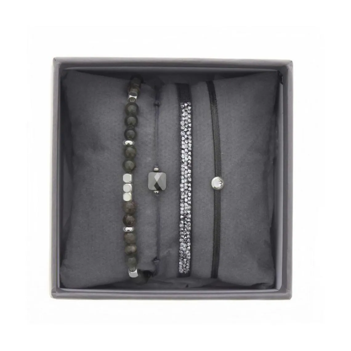 Les Interchangeables Bracelet A38626 - Bracelet Tissu Gris Cristaux de haute qualité Femme | Femme Bracelet