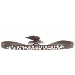 Les Interchangeables Bracelet A36699 - Bracelet Tissu Marron Cristaux de haute qualité Femme | Femme Bracelet