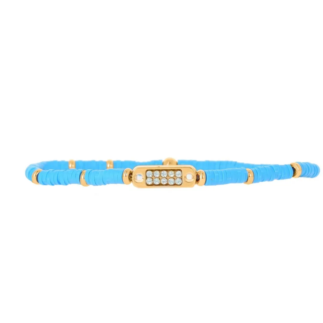 Les Interchangeables Bracelet A58622 - Mini Plaque 2 Rangs Perle Gomme Turquoise Femme | Femme Bracelet