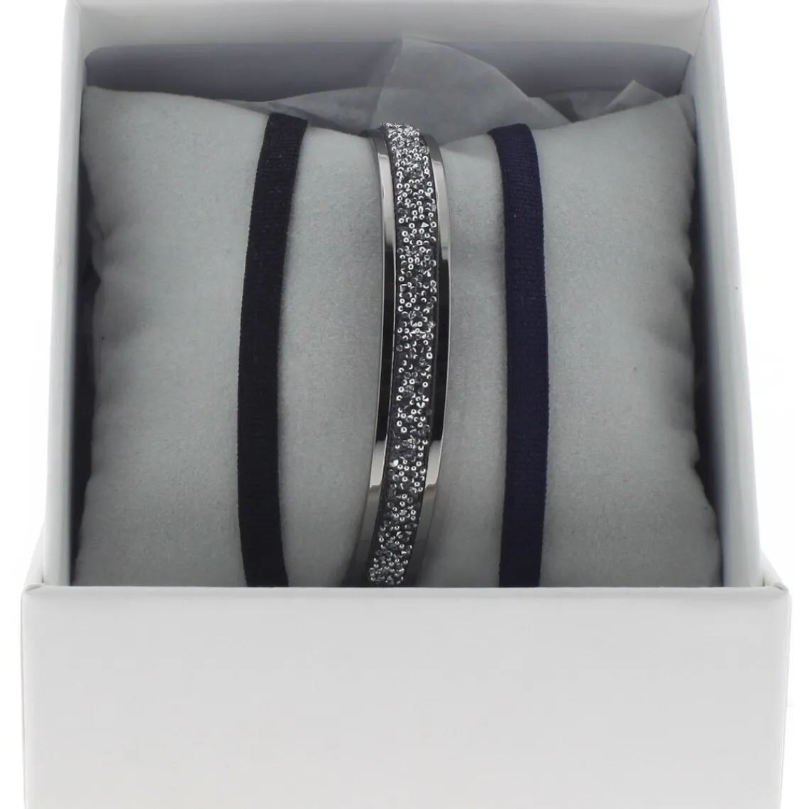 Les Interchangeables Bracelet A47071 - Bracelet Coffret Jonc Ruban Ruthenium Femme | Femme Bracelet