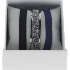 Les Interchangeables Bracelet A47067 - Bracelet Coffret Jonc Ruban Ruthenium Cristal Femme | Femme Bracelet