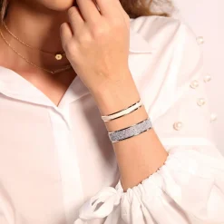Les Interchangeables Bracelet A47065 - Bracelet Coffret Jonc Ruban Or Jaune Cristal Femme | Femme Bracelet
