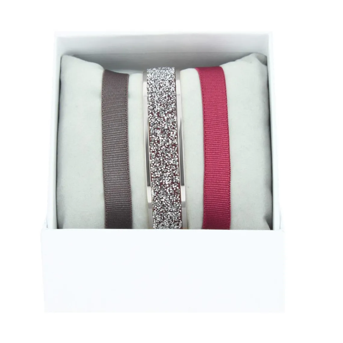 Les Interchangeables Bracelet A47064 - Bracelet Coffret Jonc Ruban Palladium Cristal Femme | Femme Bracelet