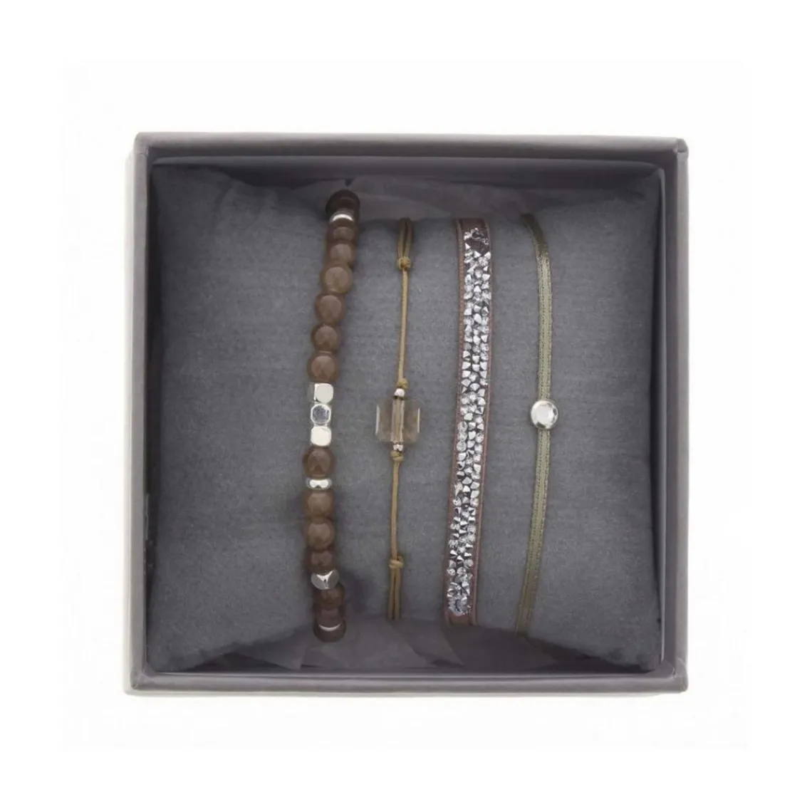 Les Interchangeables Bracelet A38634 - Bracelet Tissu Beige Cristaux de haute qualité Femme | Femme Bracelet