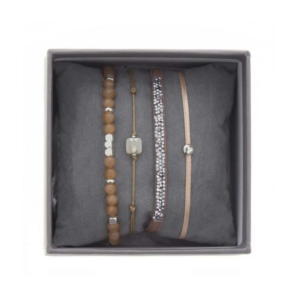 Les Interchangeables Bracelet A38638 - Bracelet Tissu Beige Cristaux de haute qualité Femme | Femme Bracelet