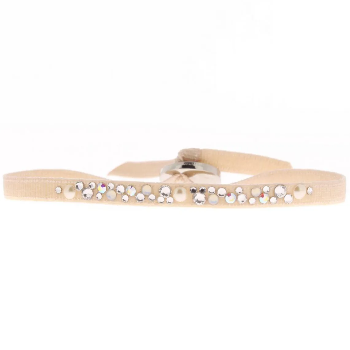 Les Interchangeables Bracelet A37024 - Bracelet Tissu Beige Cristaux de haute qualité Femme | Femme Bracelet