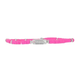 Les Interchangeables Bracelet A58648 - Mini Plaque 2 Rangs Perle Gomme Fushia Femme | Femme Bracelet