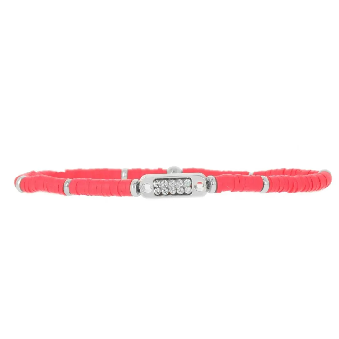 Les Interchangeables Bracelet A58647 - Mini Plaque 2 Rangs Perle Gomme Framboise Femme | Femme Bracelet
