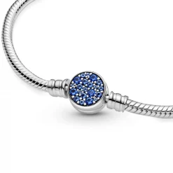 Pandora Bracelet Maille Serpent Fermoir Médaillon Bleu Bijoux | Femme Bracelet