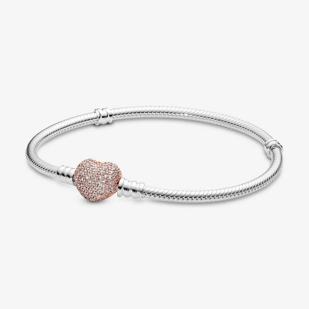 Pandora Bracelet Maille Serpent Fermoir Cœur Pavé Moments | Femme Bracelet