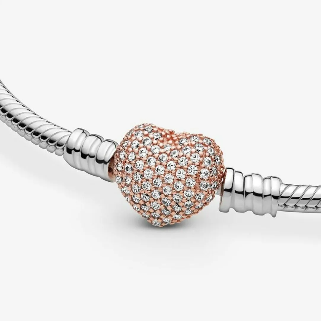 Pandora Bracelet Maille Serpent Fermoir Cœur Pavé Moments | Femme Bracelet