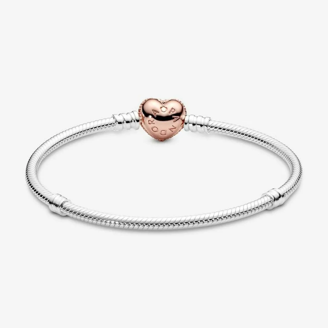Pandora Bracelet Maille Serpent Fermoir Cœur Pavé Moments | Femme Bracelet