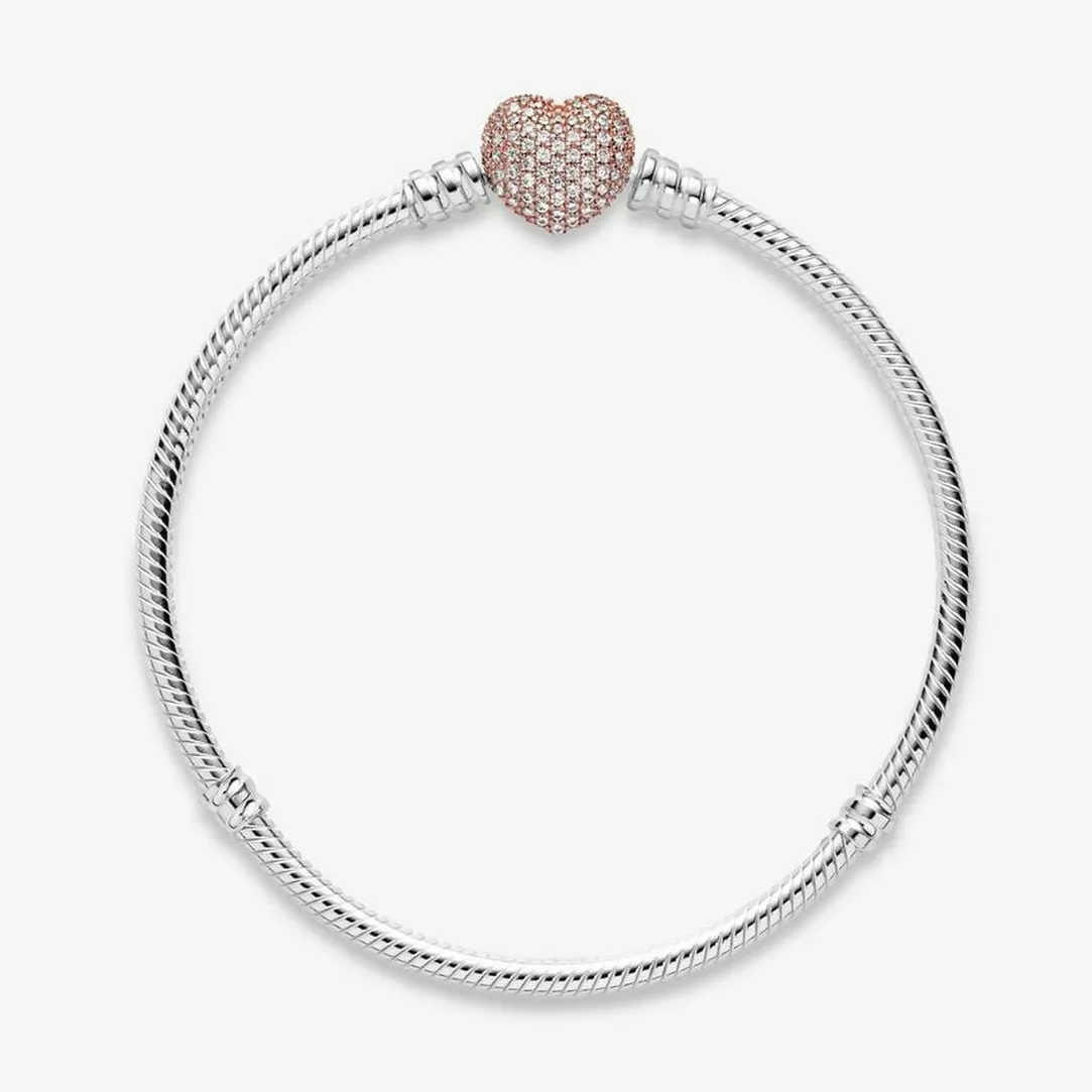 Pandora Bracelet Maille Serpent Fermoir Cœur Pavé Moments | Femme Bracelet
