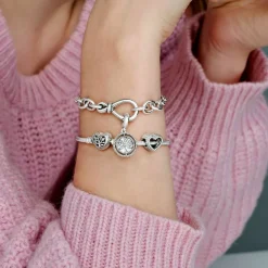 Pandora Bracelet Maille Serpent Fermoir Cœur Arbre de Vie Fête des mères | Femme Bracelet