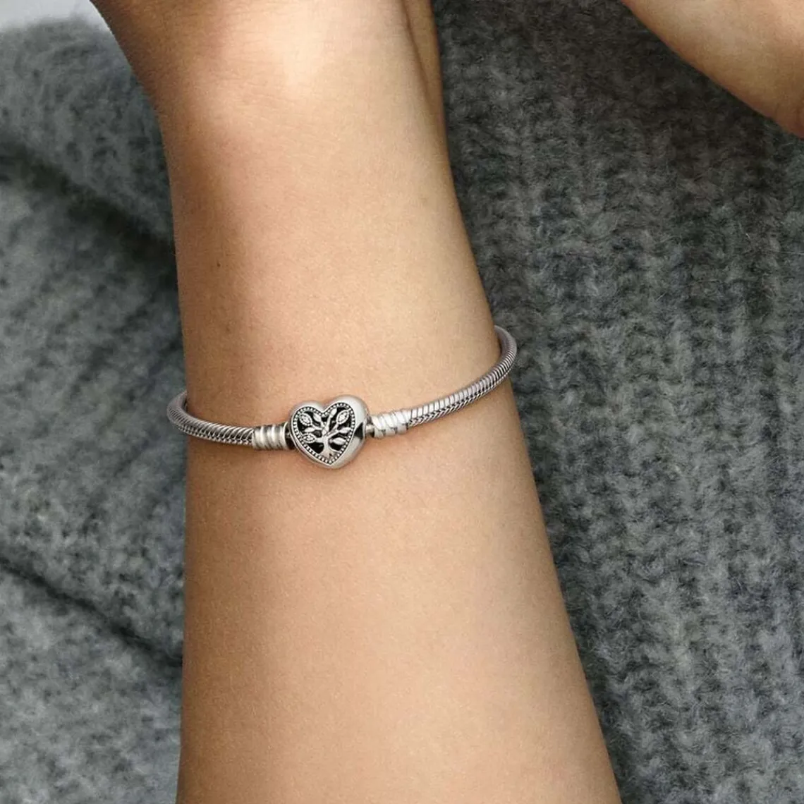 Pandora Bracelet Maille Serpent Fermoir Cœur Arbre de Vie Fête des mères | Femme Bracelet