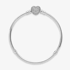 Pandora Bracelet Moments Maille Serpent Fermoir Cœur Scintillant | Femme Bracelet
