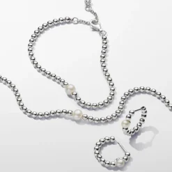 Pandora Bracelet Perle de Culture et Sphères argent sterling perlé avec perle et zircone | Femme Bracelet