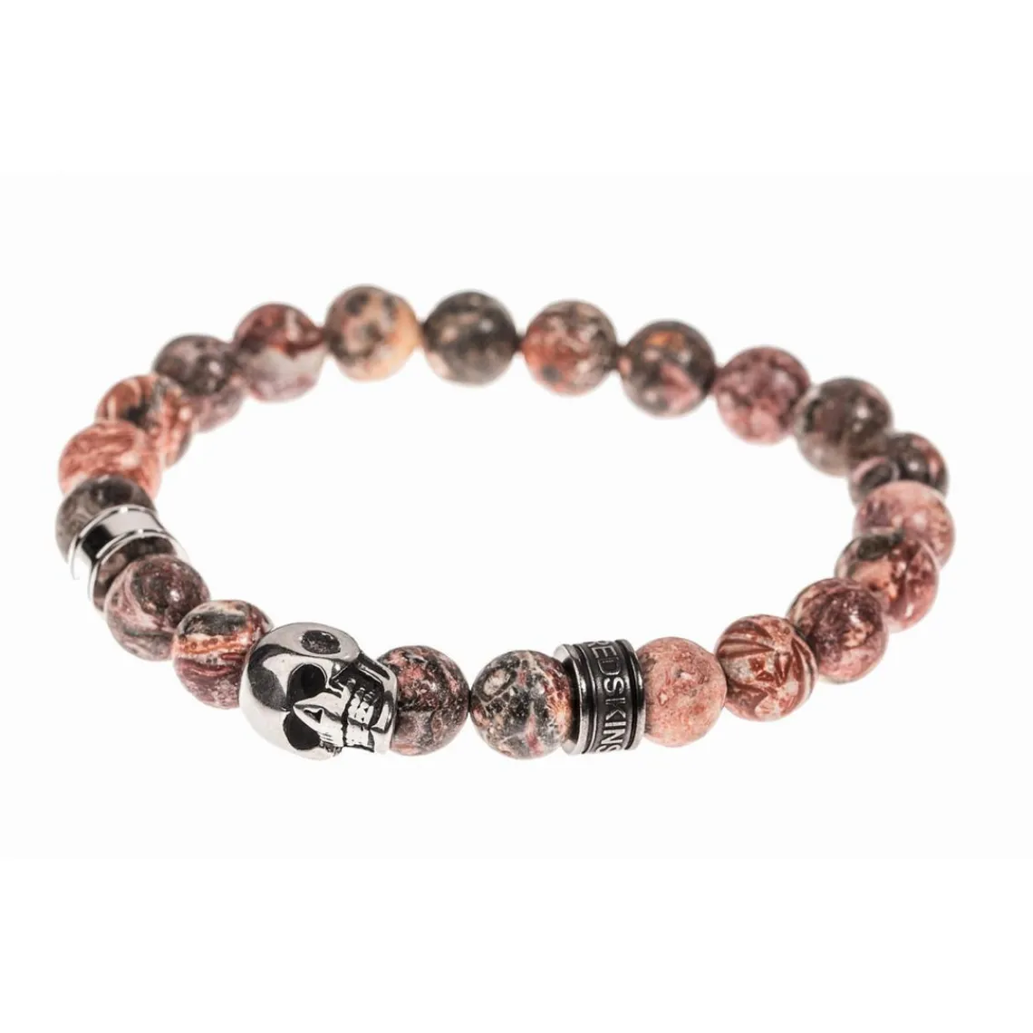 Redskins Bracelet Bijoux 285516 - Homme en Carbonate de Jade Orange et Acier - Tête de Mort | Homme Bracelet