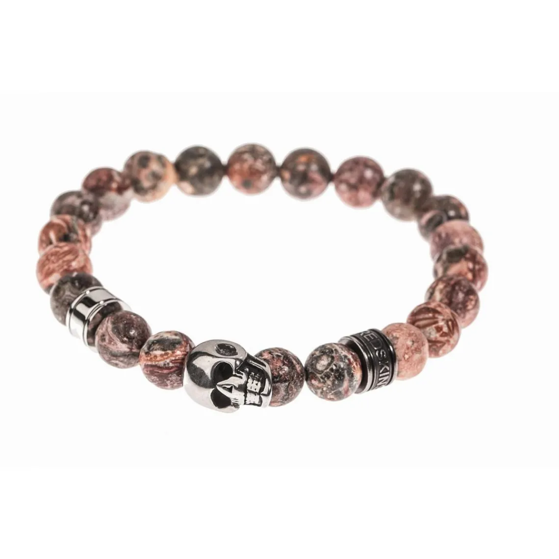 Redskins Bracelet Bijoux 285516 - Homme en Carbonate de Jade Orange et Acier - Tête de Mort | Homme Bracelet