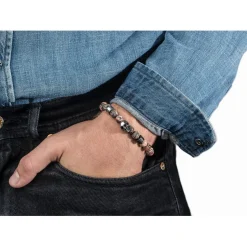 Redskins Bracelet Bijoux 285516 - Homme en Carbonate de Jade Orange et Acier - Tête de Mort | Homme Bracelet