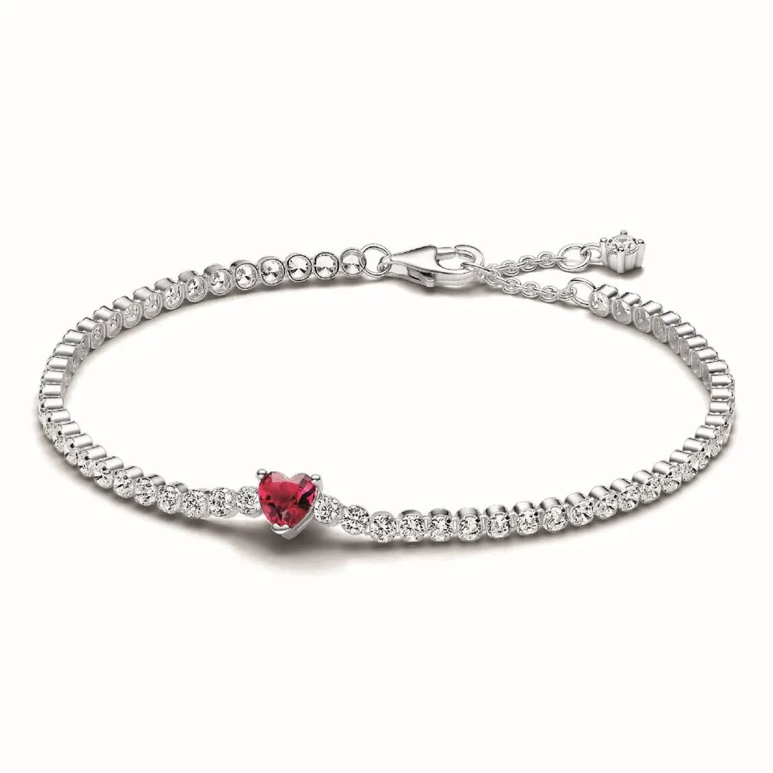 Pandora Bracelet Rivière Cœur Scintillant Rouge | Femme Bracelet