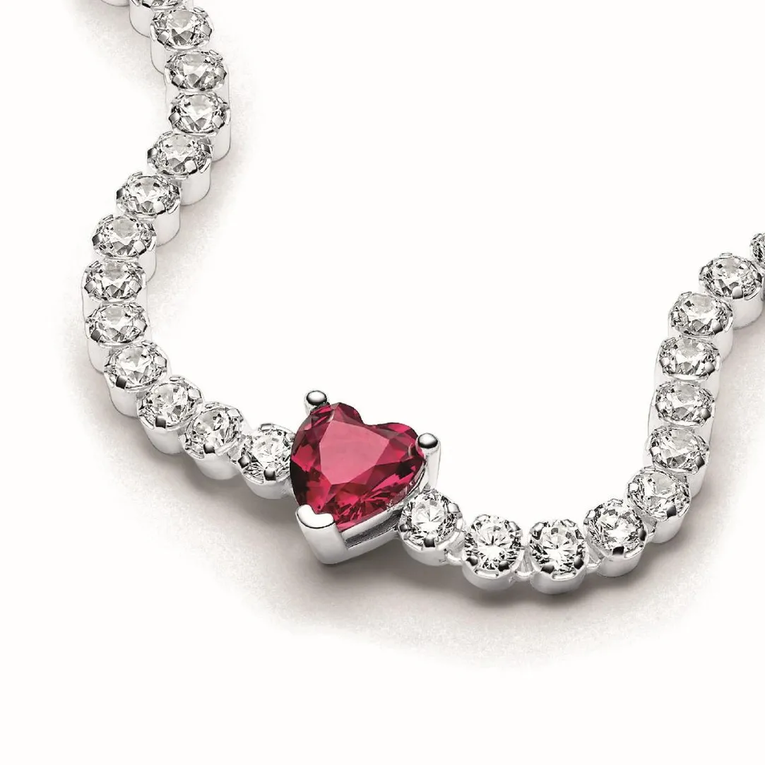 Pandora Bracelet Rivière Cœur Scintillant Rouge | Femme Bracelet