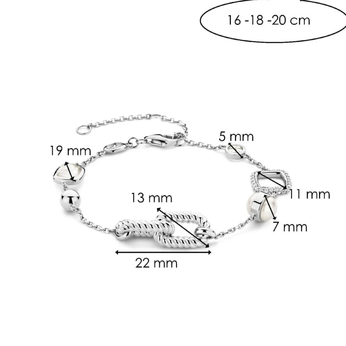 Ti Sento Bracelet - 23033ZI Argent Rhodié Et Maillons Torsadés | Femme Bracelet
