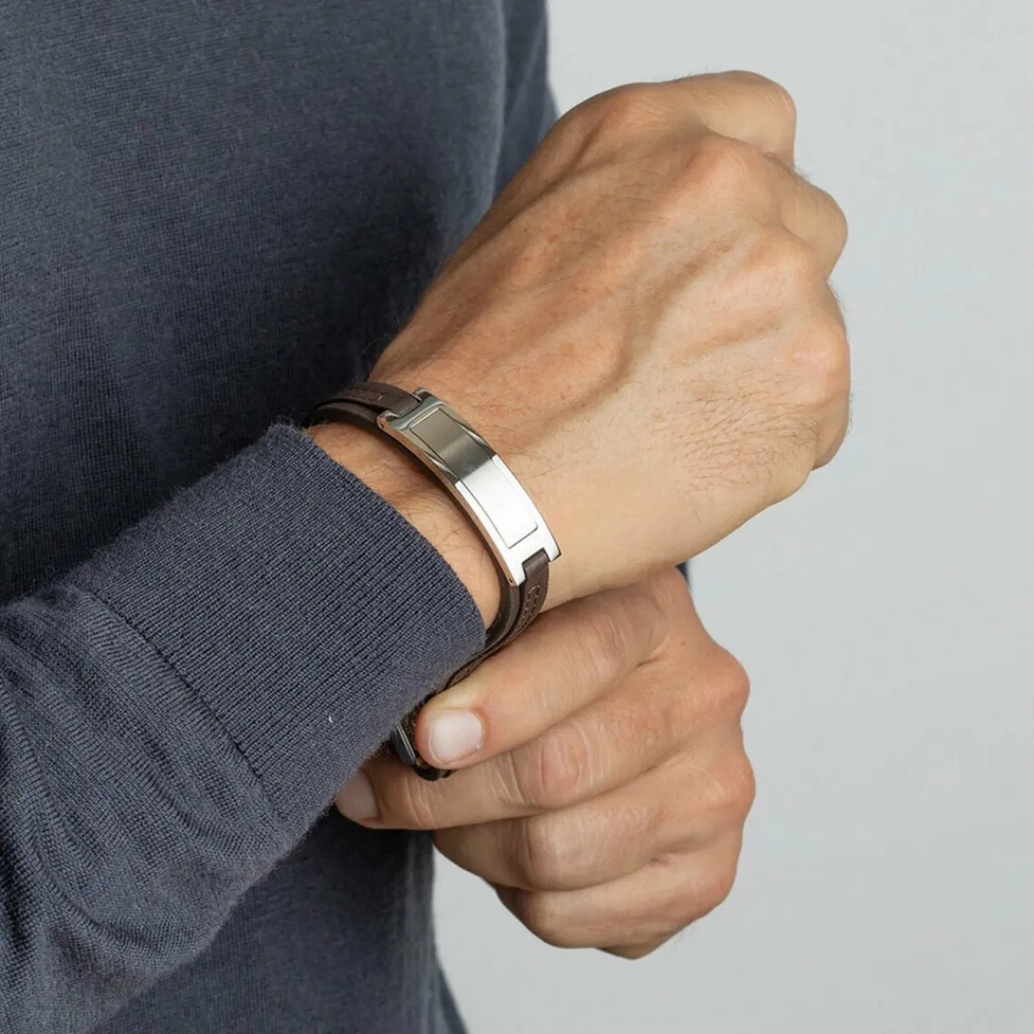 Lotus Style Bijoux Bracelet Urban Man LS1808-2-1 - Bracelet Cuir Marron Acier Homme | Homme Bracelet