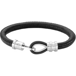 Zeades Bracelet Cabestan Noir - Bracelet Acier Cuir Noir Homme | Homme Bracelet