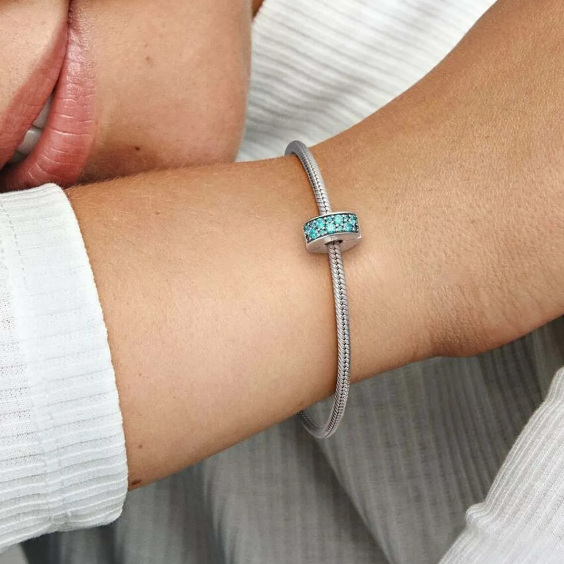 Pandora Charm Clip Moments Pavé Bleu-Vert | Femme Charms