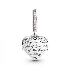 Pandora Charm Double Pendant Cœur gravé & Cœur Mum cristaux rose Passions | Femme Charms