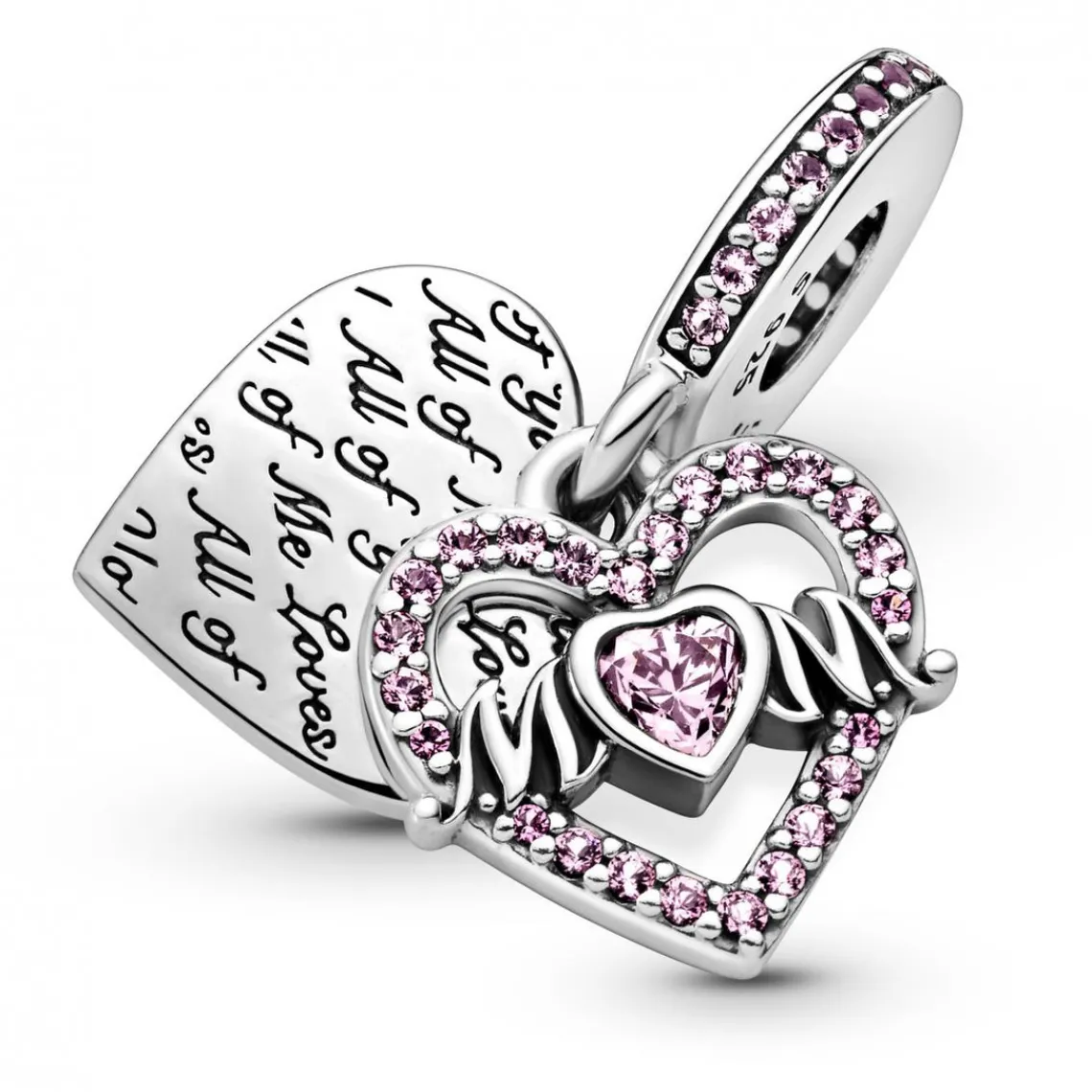 Pandora Charm Double Pendant Cœur gravé & Cœur Mum cristaux rose Passions | Femme Charms