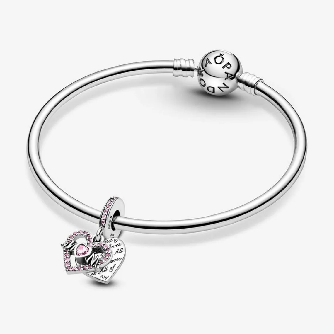 Pandora Charm Double Pendant Cœur gravé & Cœur Mum cristaux rose Passions | Femme Charms