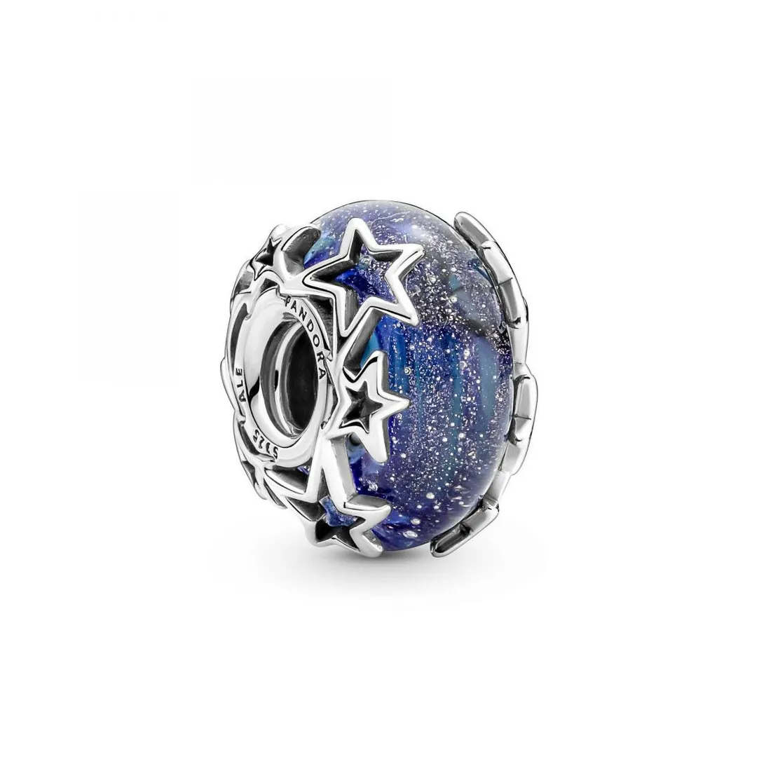 Pandora Charm en Verre de Murano Bleu Galaxie & Étoile Moments | Femme Charms