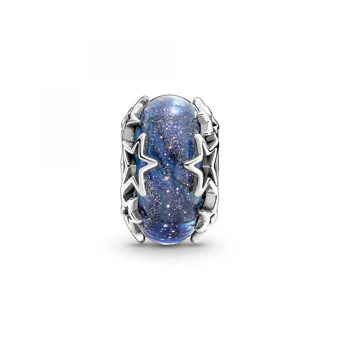 Pandora Charm en Verre de Murano Bleu Galaxie & Étoile Moments | Femme Charms