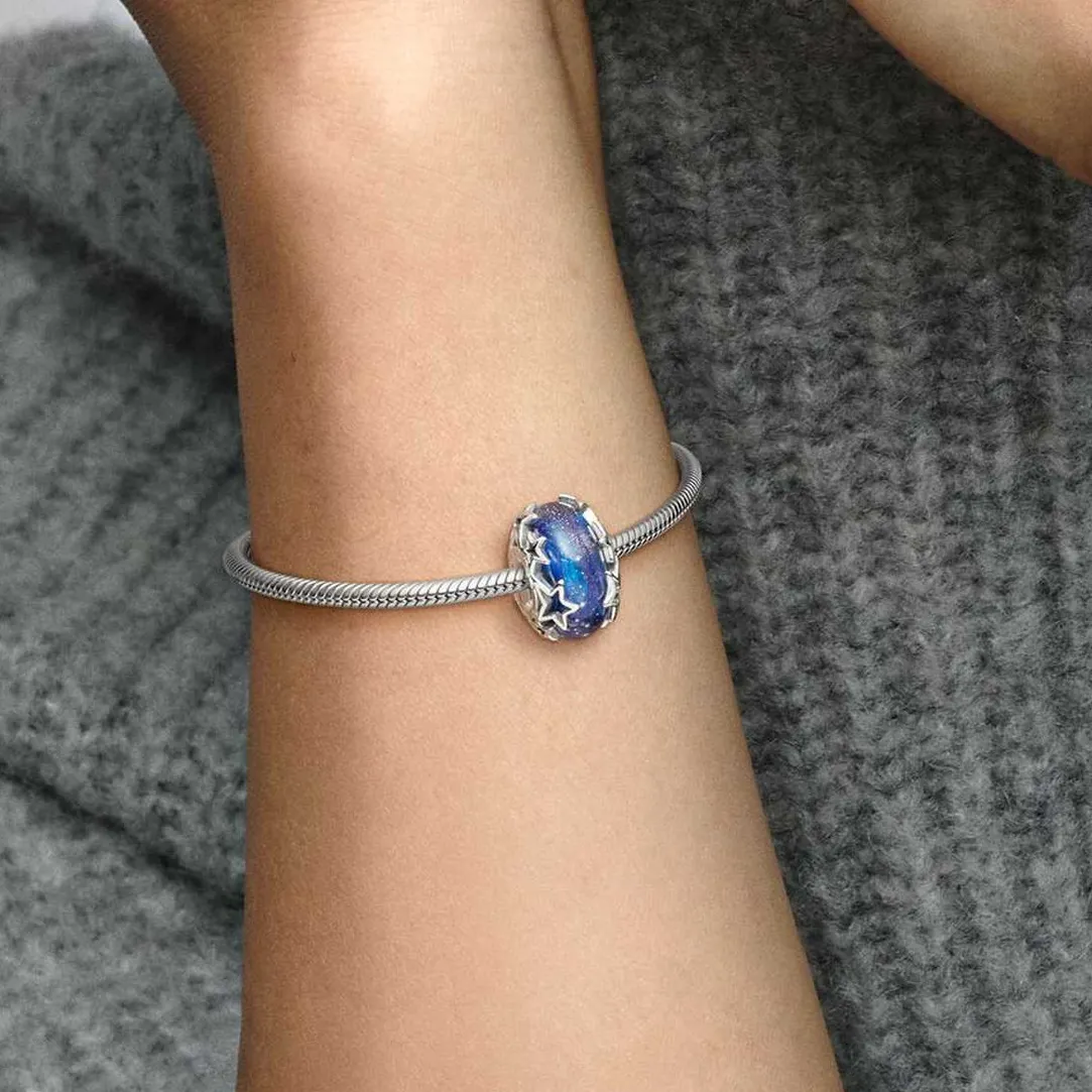 Pandora Charm en Verre de Murano Bleu Galaxie & Étoile Moments | Femme Charms
