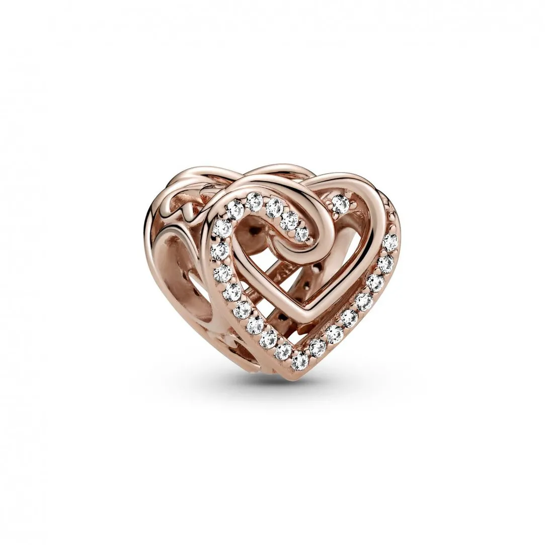 Pandora Charm Métal doré à l'or rose fin 585/1000 Cœurs Entrelacés Scintillant Bijoux | Femme Charms