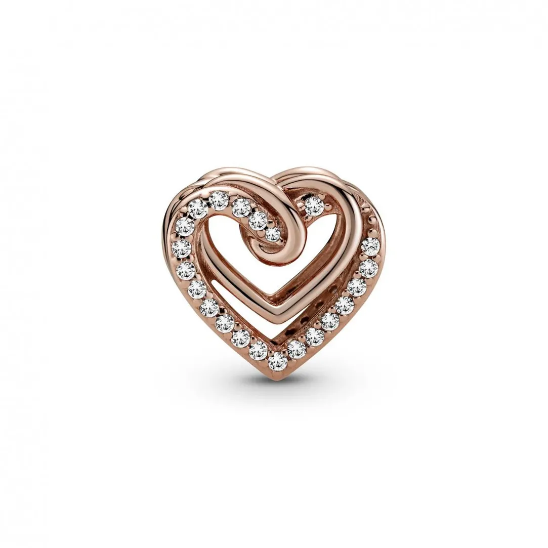 Pandora Charm Métal doré à l'or rose fin 585/1000 Cœurs Entrelacés Scintillant Bijoux | Femme Charms