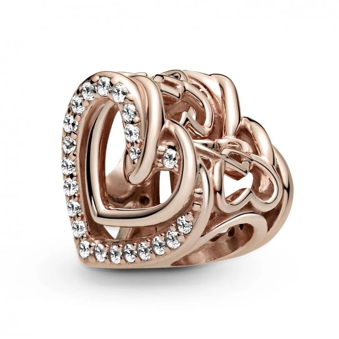 Pandora Charm Métal doré à l'or rose fin 585/1000 Cœurs Entrelacés Scintillant Bijoux | Femme Charms