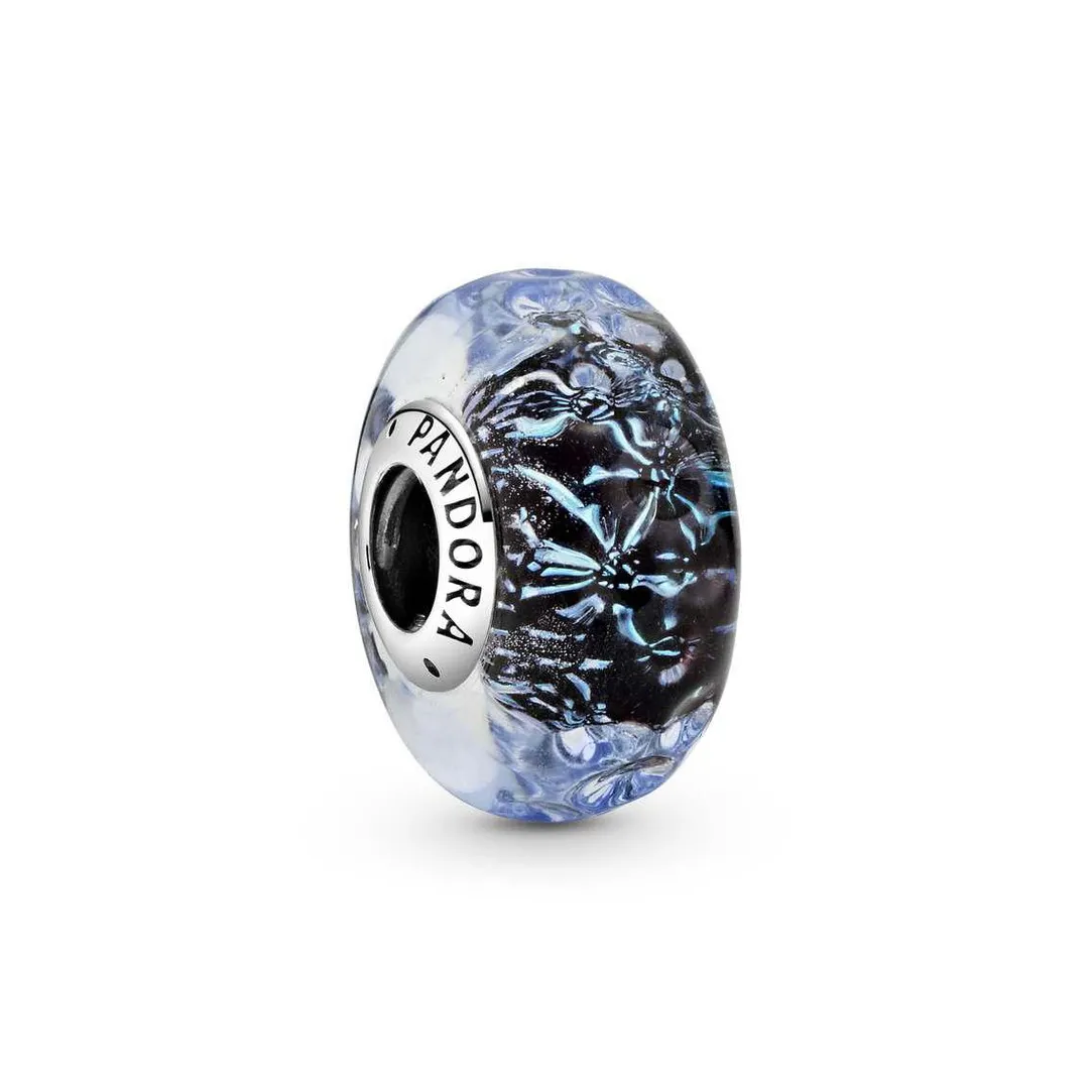 Pandora Charm Océan Verre de Murano Bleu Foncé Ondulé Colours | Femme Charms