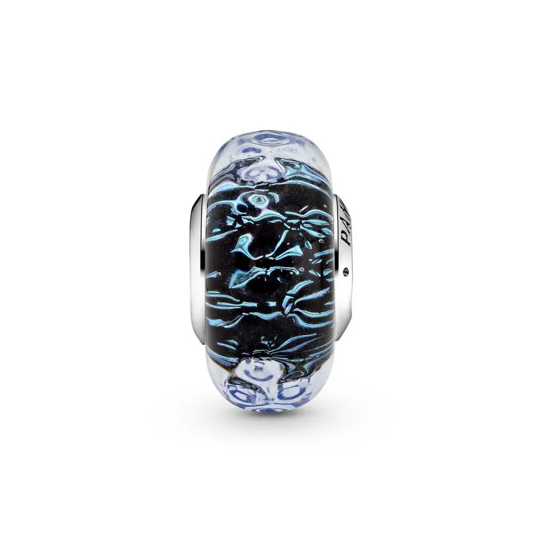 Pandora Charm Océan Verre de Murano Bleu Foncé Ondulé Colours | Femme Charms