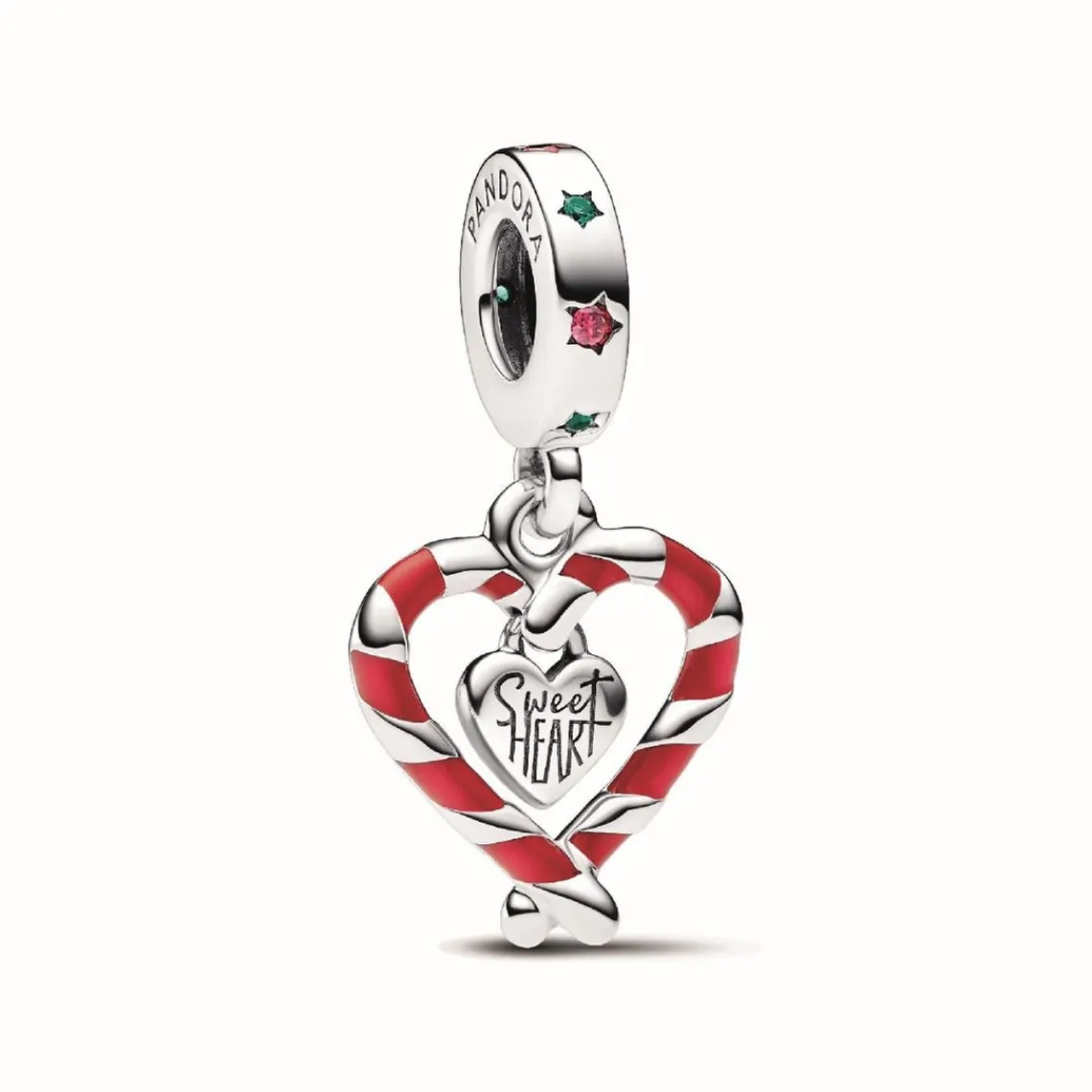 Pandora Charm Pendant de Noël Double Cœur en Sucre d’Orge | Femme Charms