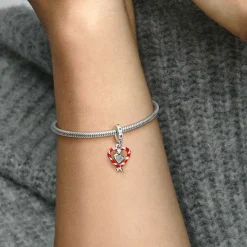 Pandora Charm Pendant de Noël Double Cœur en Sucre d’Orge | Femme Charms