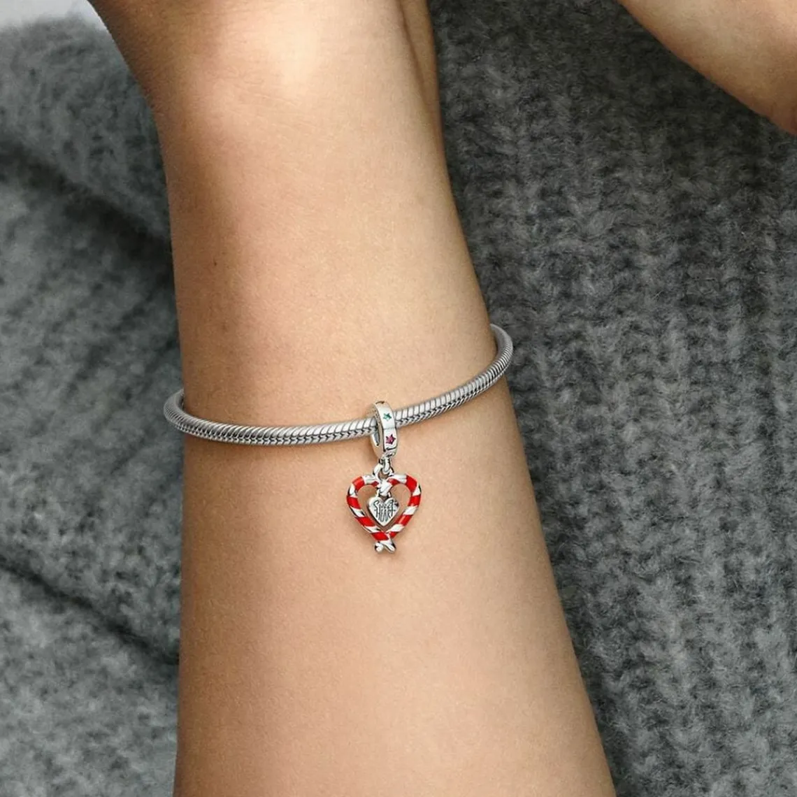 Pandora Charm Pendant de Noël Double Cœur en Sucre d’Orge | Femme Charms