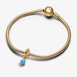 Pandora Charm Pendant doré avec cristal bleu capri | Femme Charms