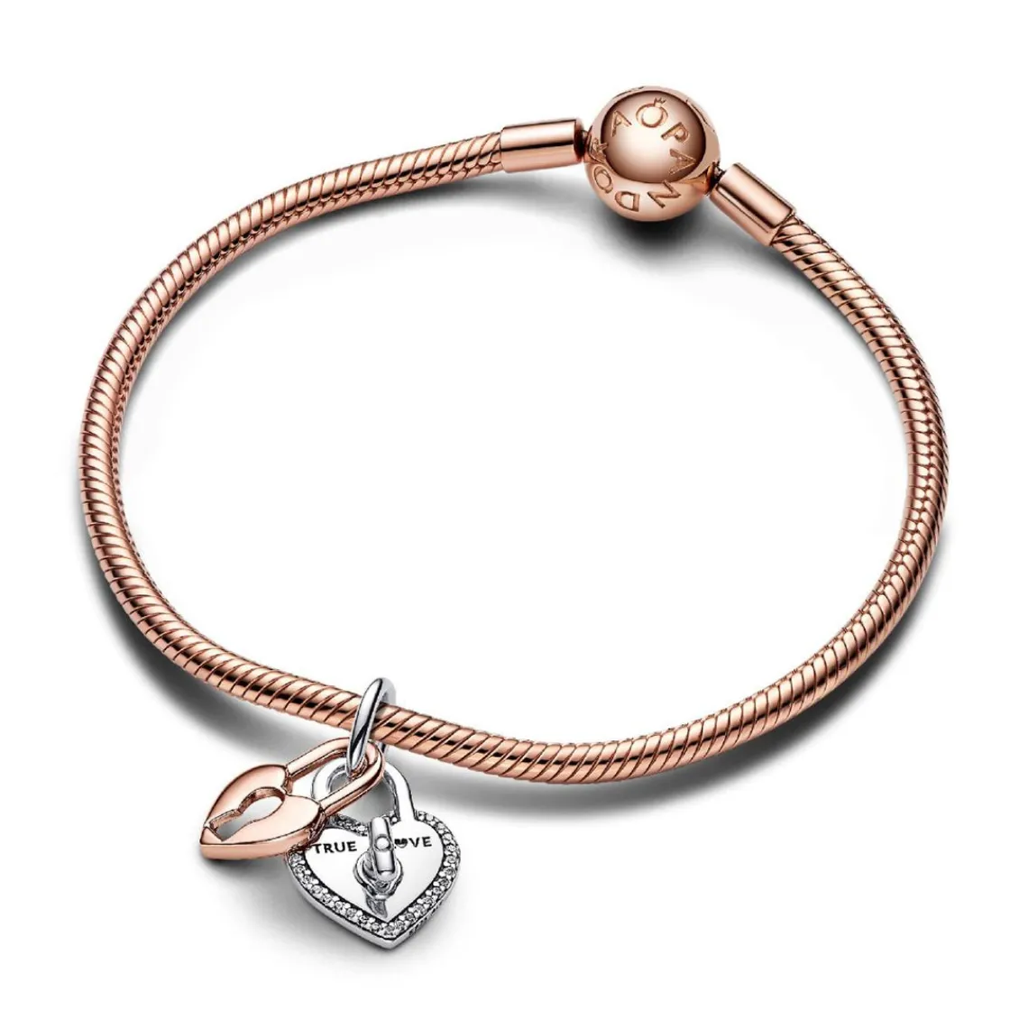 Pandora Charm Pendant Double Cadenas Cœur Barre Pivotante Bimatière | Femme Charms