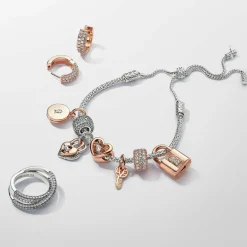 Pandora Charm Pendant Double Cadenas Cœur Barre Pivotante Bimatière | Femme Charms
