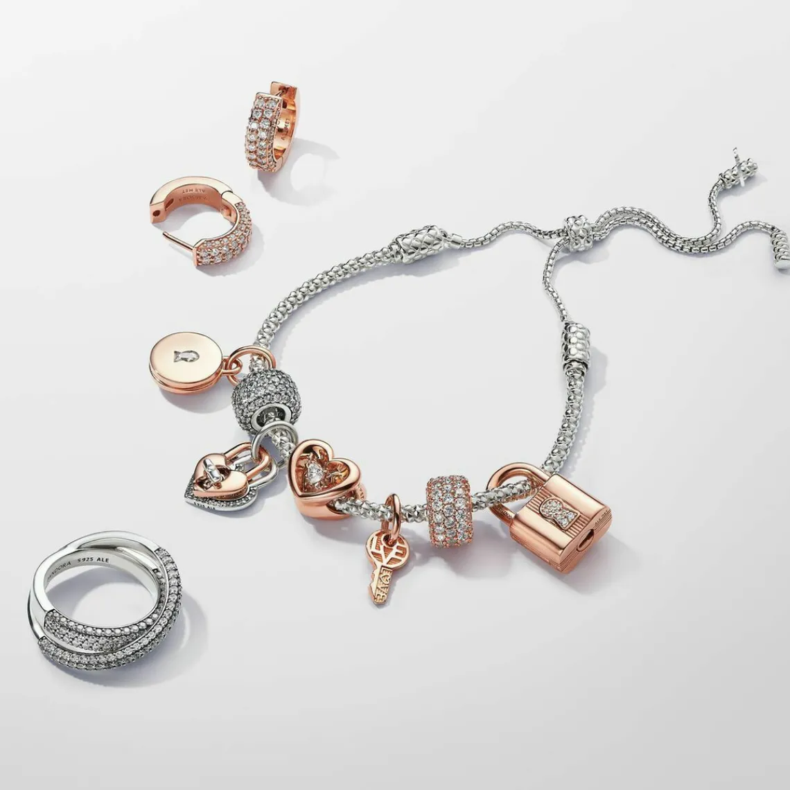 Pandora Charm Pendant Double Cadenas Cœur Barre Pivotante Bimatière | Femme Charms