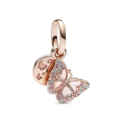 Pandora Charm Pendant Double - Papillon Rose et Citation | Femme Charms